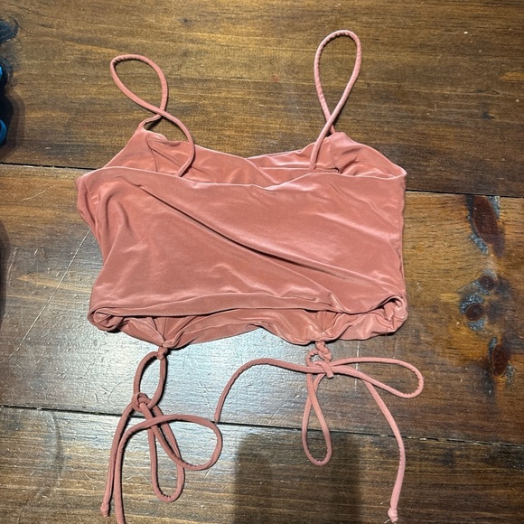 ROMWE Orange Ruched Tie Front Camisole Crop Top - Picture 2 of 3